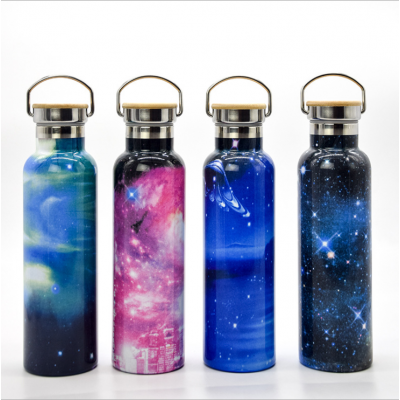 Drinkware Water Bottles 500ML Wood Stainless Steel Water Bottle with Unvarnished Bamboo Cap, Stainless Steel Bamboo Lid Bottle