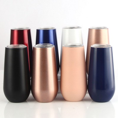 Drinkware mugs Double wall Vacuum stainless steel stemless flute cups, 6 oz stainless steel wine tumbler with Lid for Travel