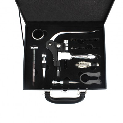 Hot sale Business gift leather case 9 piece wine gift rabbit  corkscrew wine gift set leather