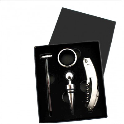 Business gift stainless steel  wine bottle  opener  thermometer wine ring wine stopper gift set