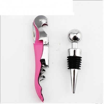 Hot sale cheap craft stainless steel metal wine opener stopper red wine gift set